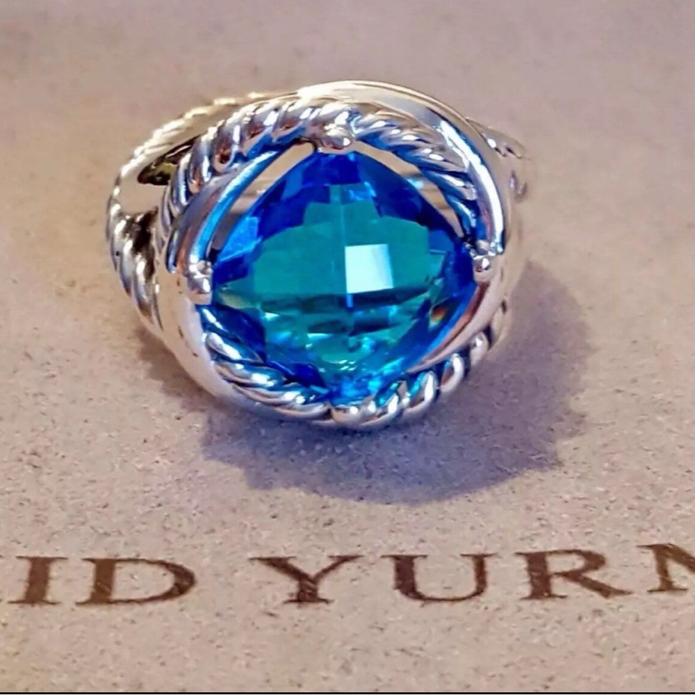 David Yurman Blue Topaz Sterling Silver Infinity Ring. Size 7